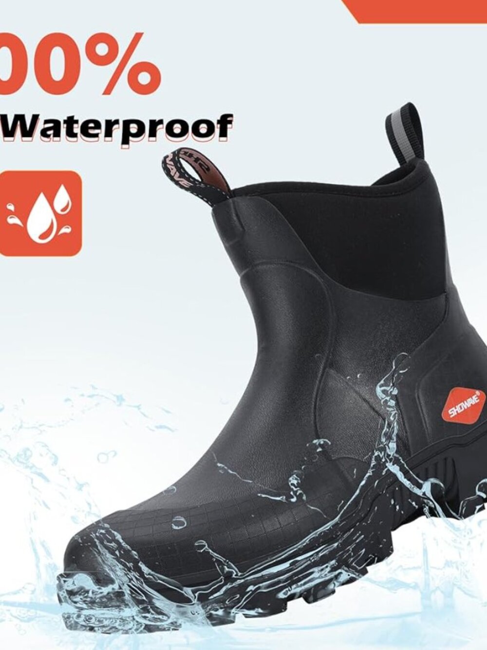 SHOWAVE MEN’S SPRING OUTDOOR 100% WATERPROOF WORK BOOTS, BLACK/GREEN SIZE 11